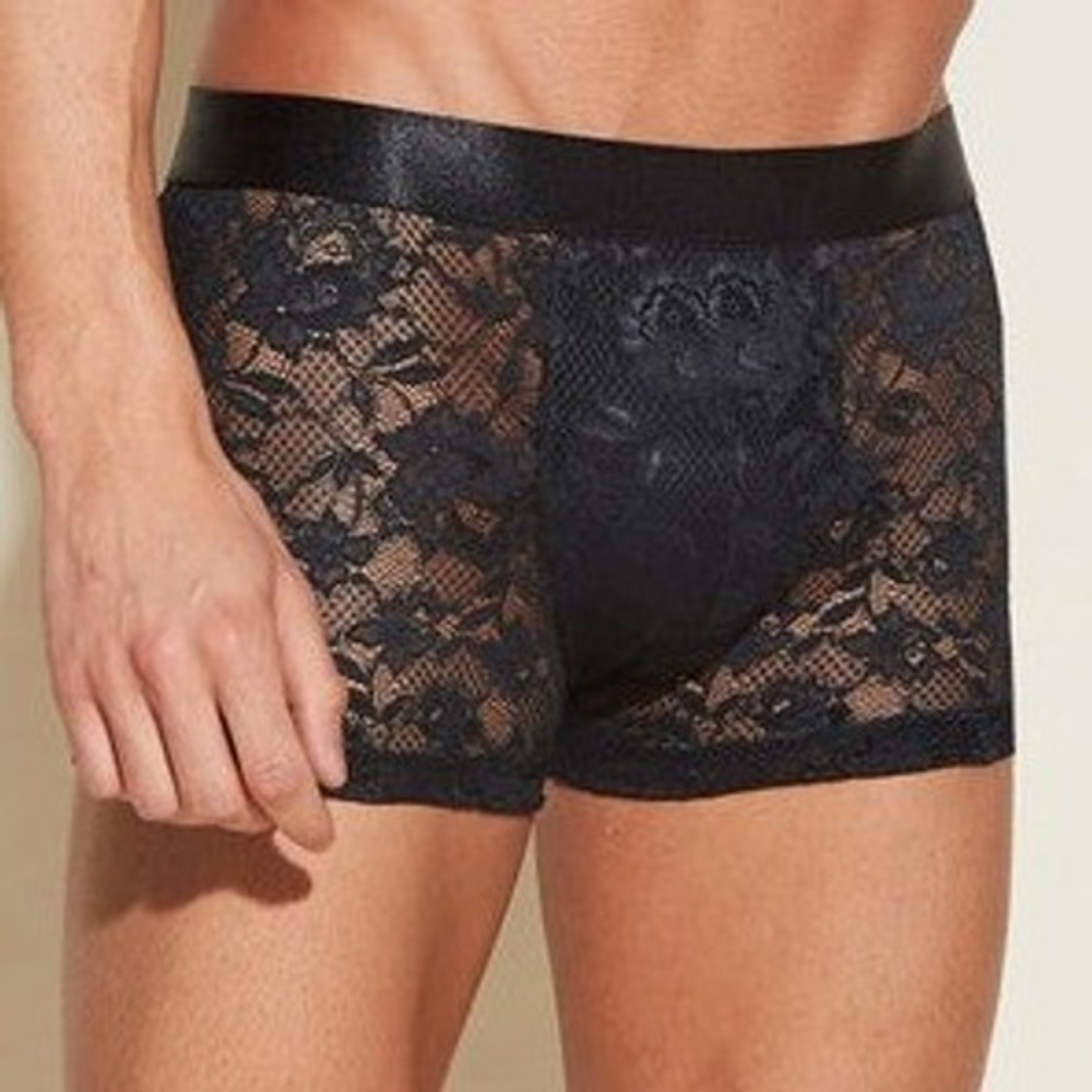 Cosabella Never Say Never Mens Lace Boxer Briefs Black Floral Sheer Underwear